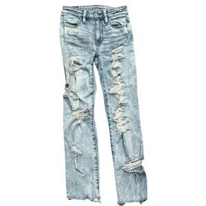 American Eagle Next Level Stretch Distressed Mom Jeans Light Wash 00 Regular